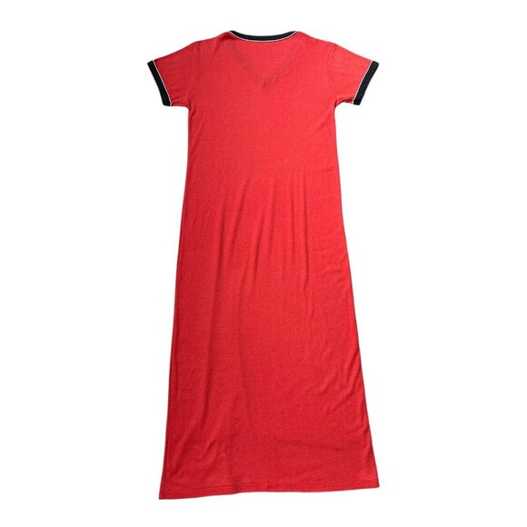 70s 80s Vintage T-shirt Dress Maxi Ringer V-neck Soft Thin Contrast Collar. - Picture 6 of 9